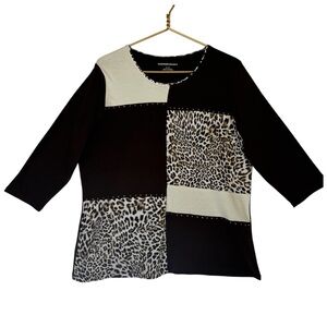 Allison Daley Brown Leopard Animal Print Colorblock Top 3/4 Sleeve XL NWT